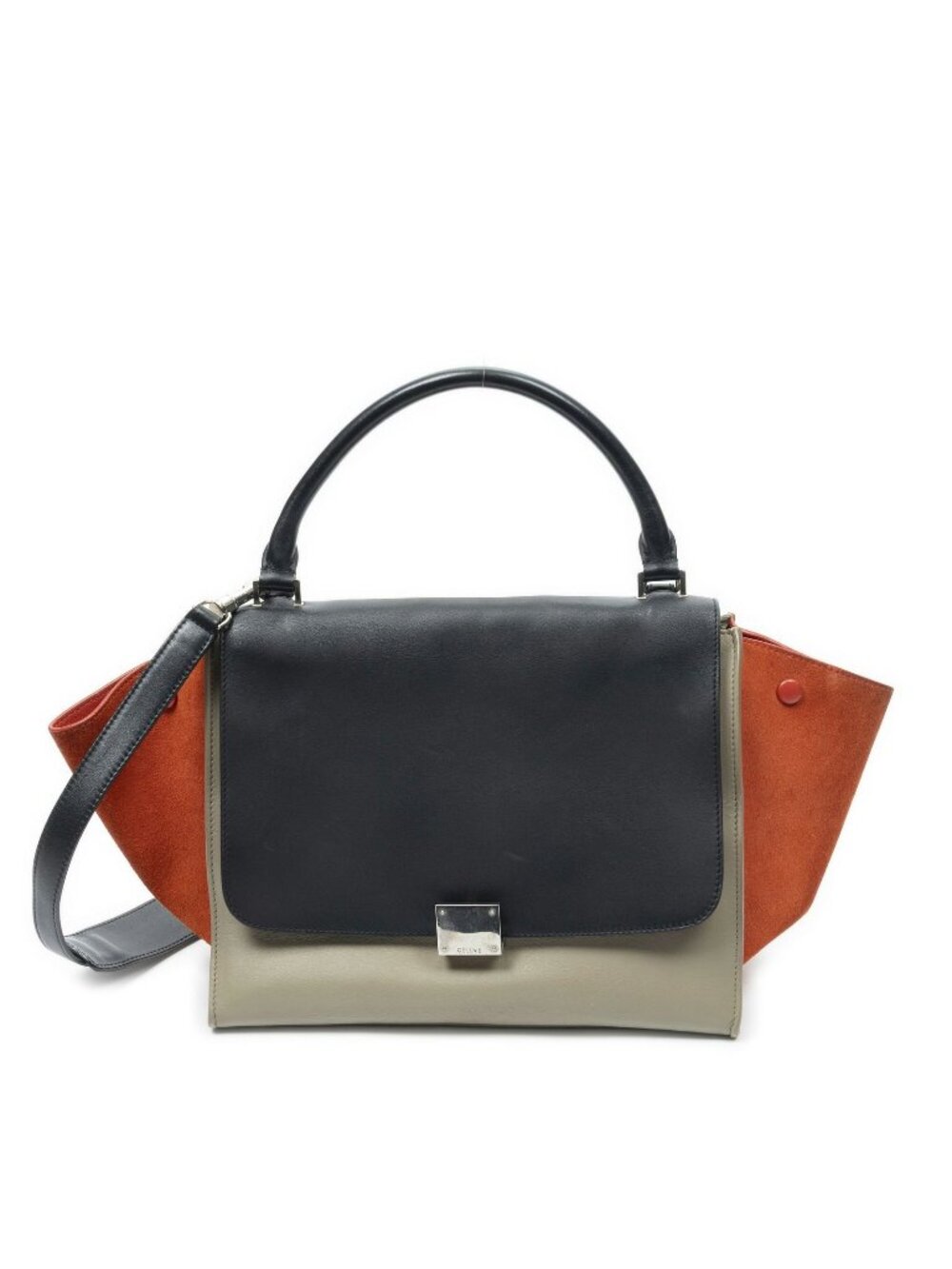 Celine Tricolor Medium Trapeze Black Gray Orange Calfskin Leather Handbag